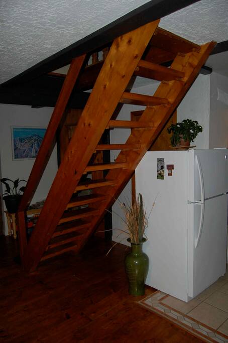 knotty pine stairway