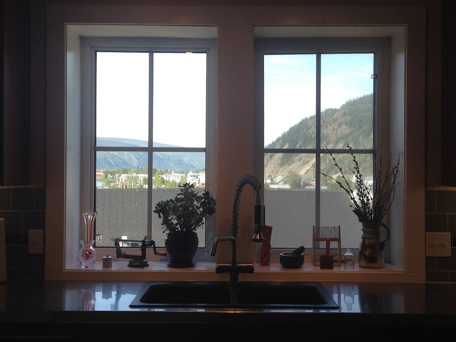 View of town from kitchen sink