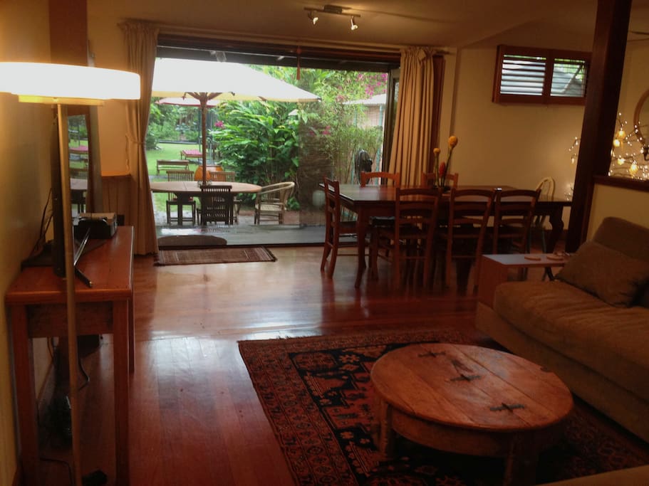 Timber bifolds open to garden