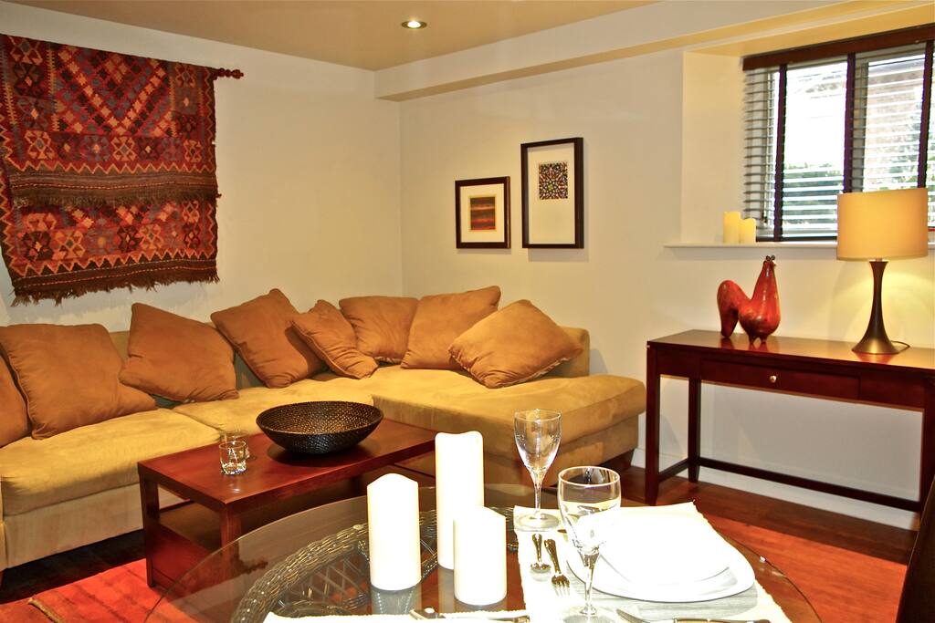 Comfortable seating for an intimate visit, or watching a movie from the DVD library