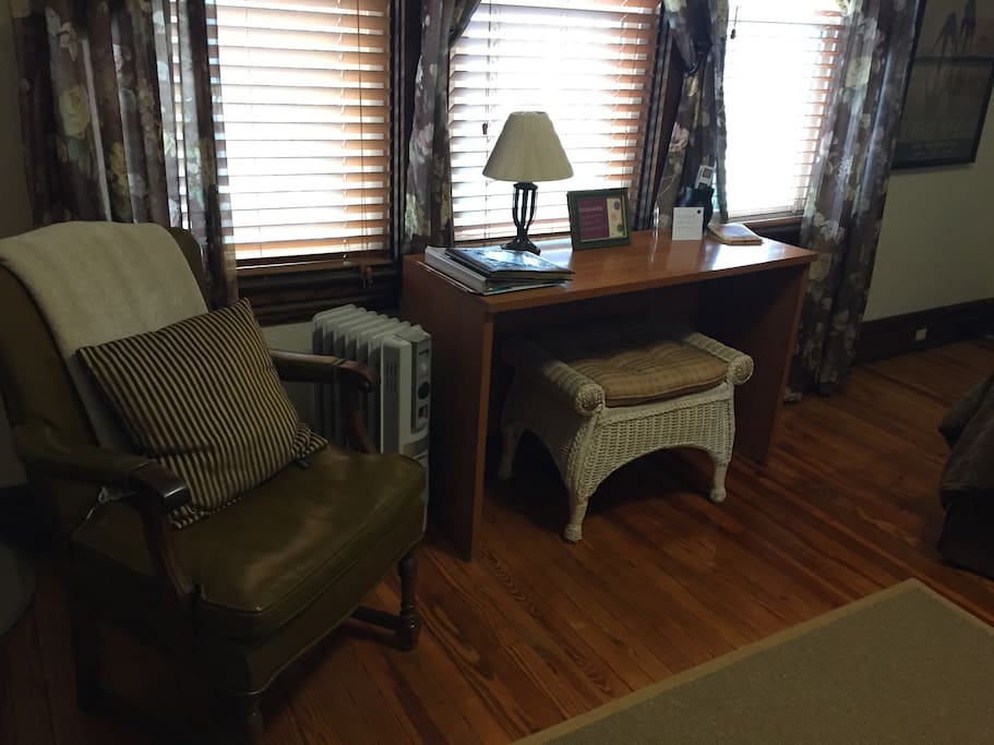 Desk & Sitting Area with Leather chair and ottoman
