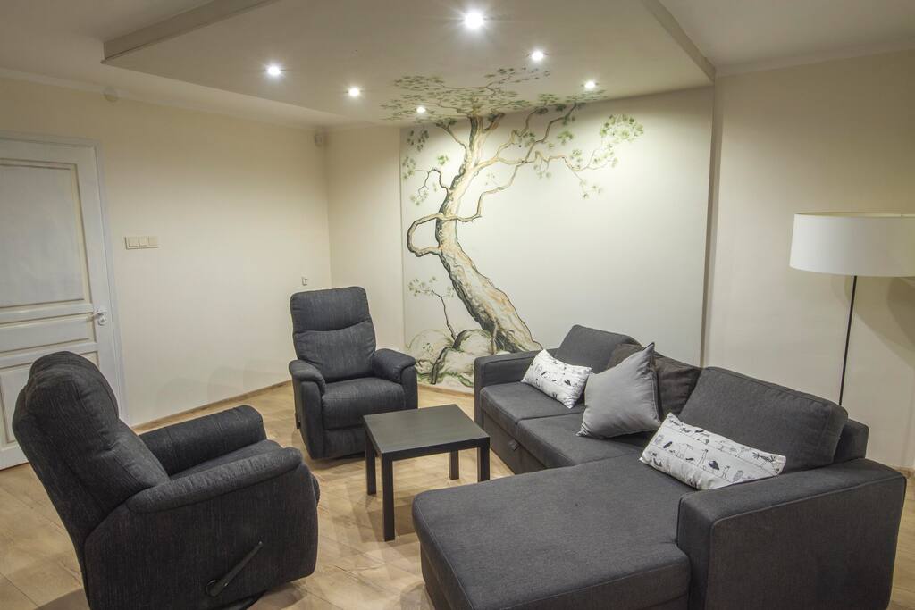 Main room with joint kitchen