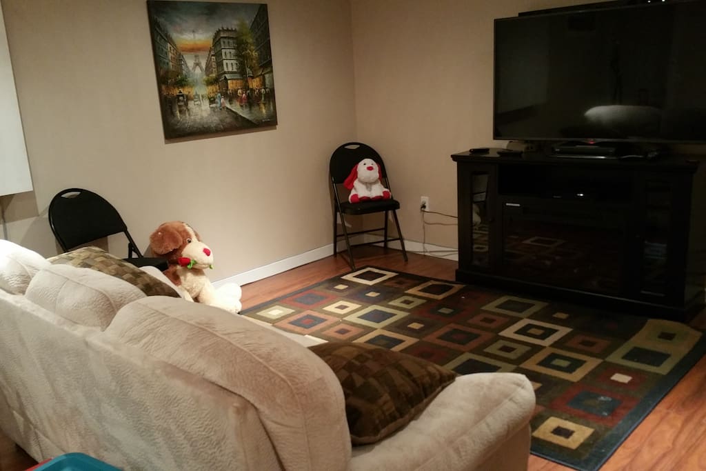 Living area with cozy fire place and 3D 55" TV
