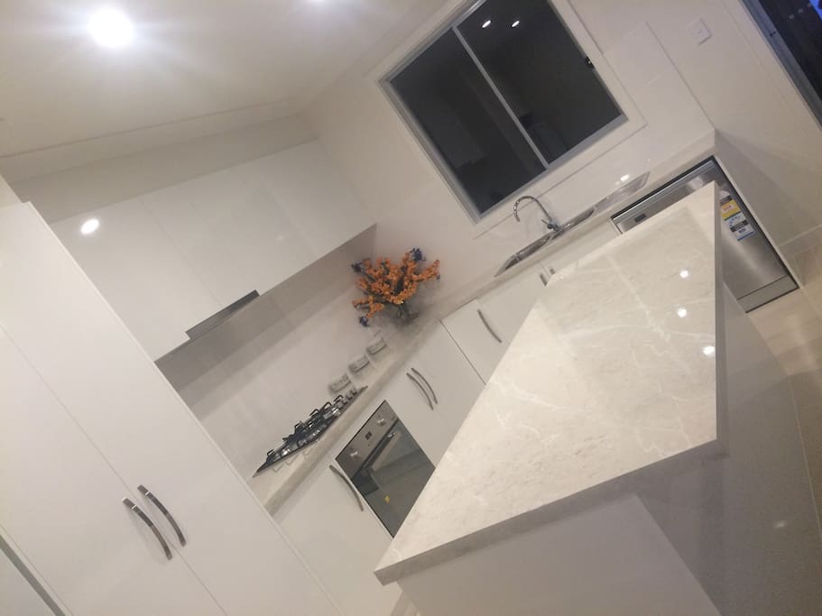 2 Pac gloss kitchen with caeser stone benchtops, gas appliances and everything you need to cook up a storm