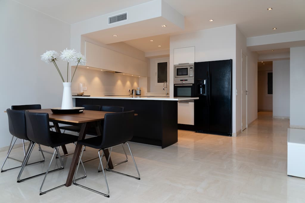 Large kitchen with dining table