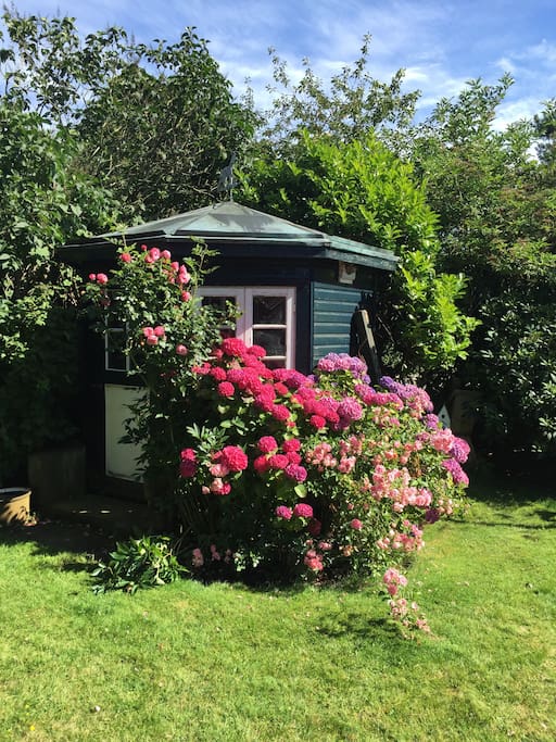 Hinterm Haus befindet sich ein wunderschöner, eingewachsener Garten. Falls zum ultimativem Entspannungsmodus auch Gartenarbeit gehört - gar kein Problem.