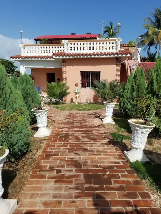 Lush gardens with fruit trees