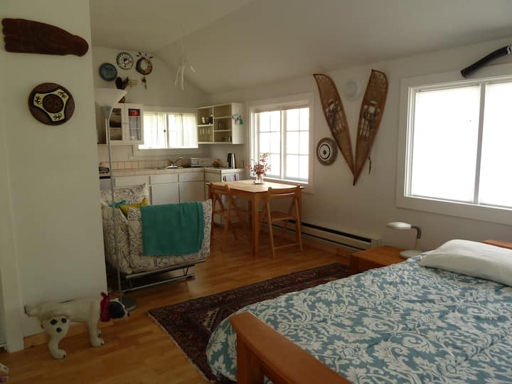 You have a sitting area with couch and table and chairs.