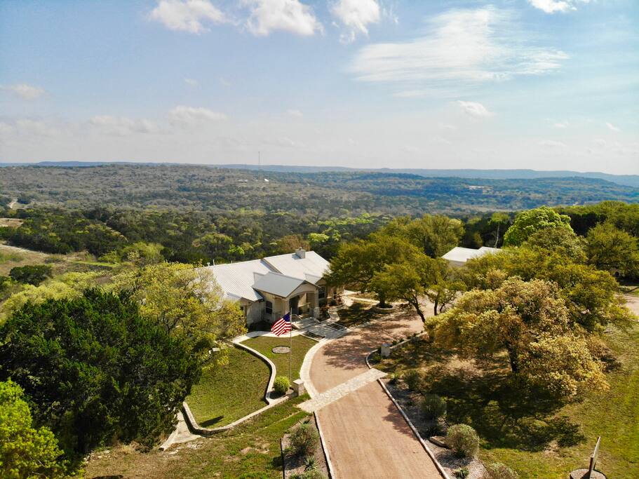Front aerial view of 5,000 square foot home