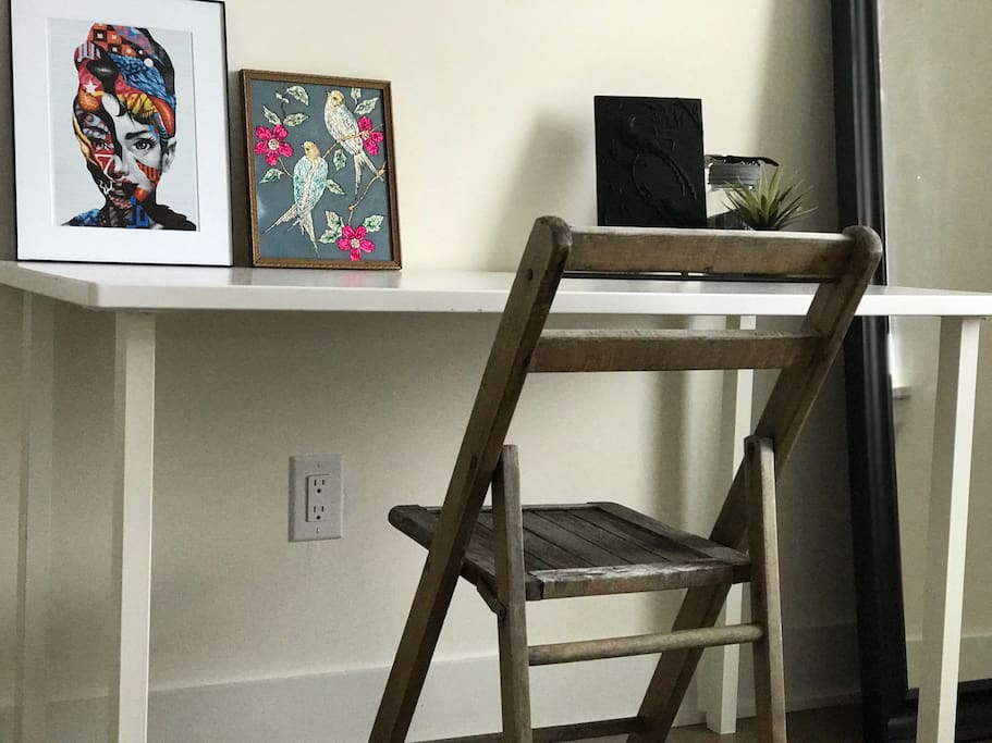 The desk in your private room. Room has two windows and view of the Philly skyline.