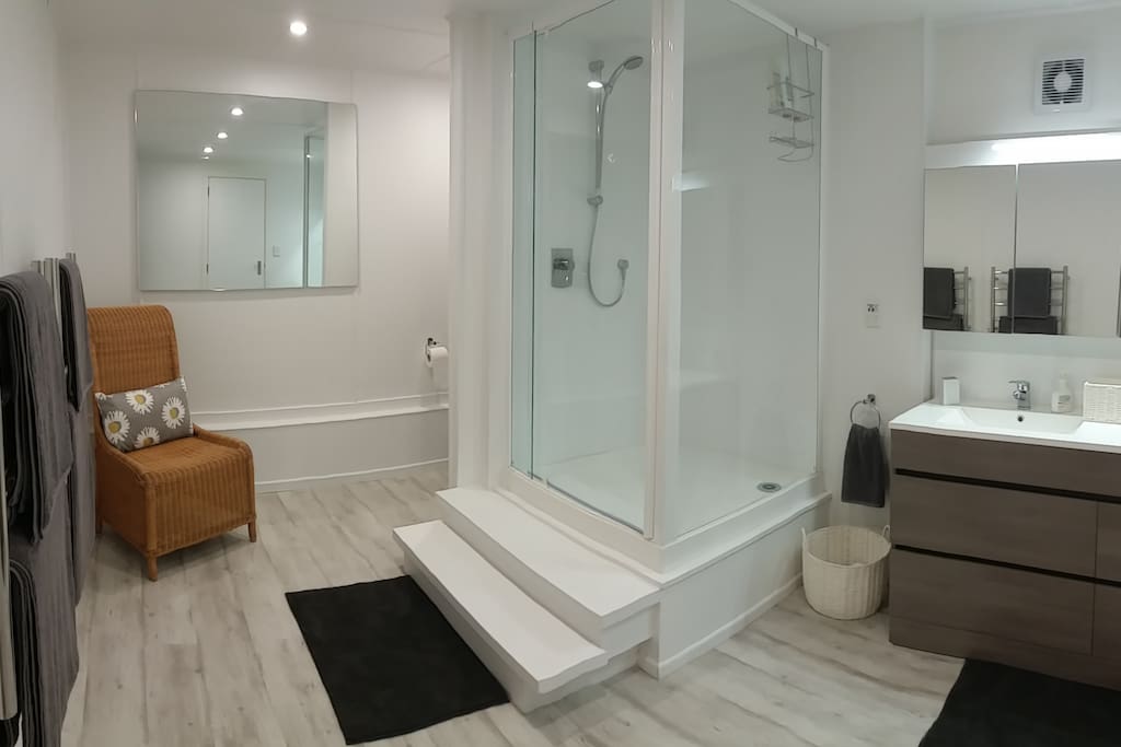 A large luxurious bathroom with separate toilet