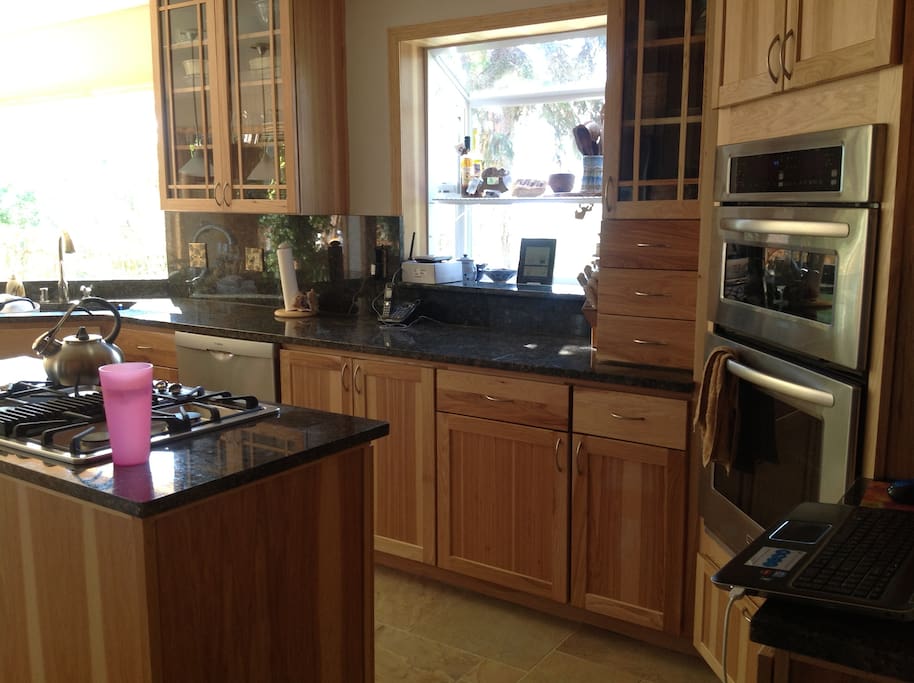 Hickory kitchen with lots of light.