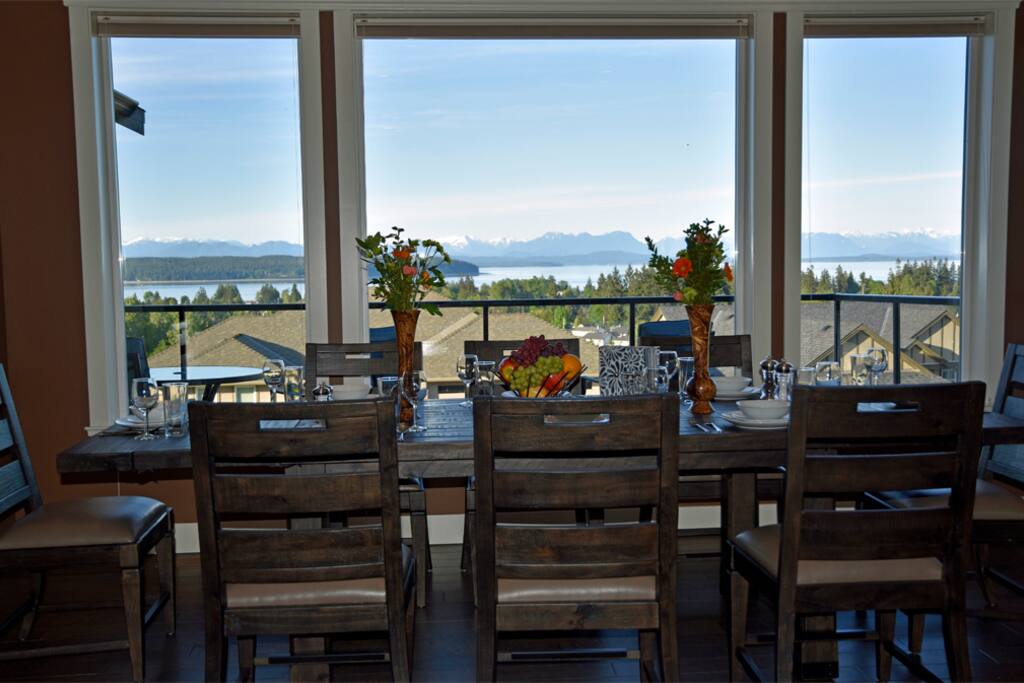 8 seat dining table with view outside