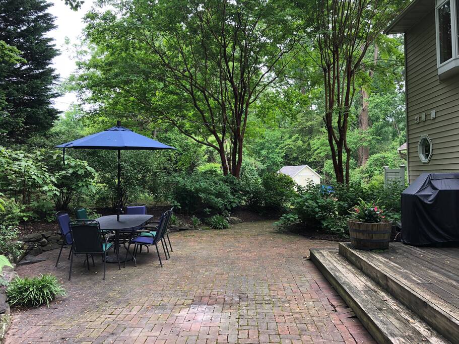 Back patio with grill, table and chairs