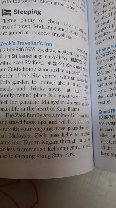 Zecks Travellers Inn featured in Lonely Planet guidebook 2016 latest edition