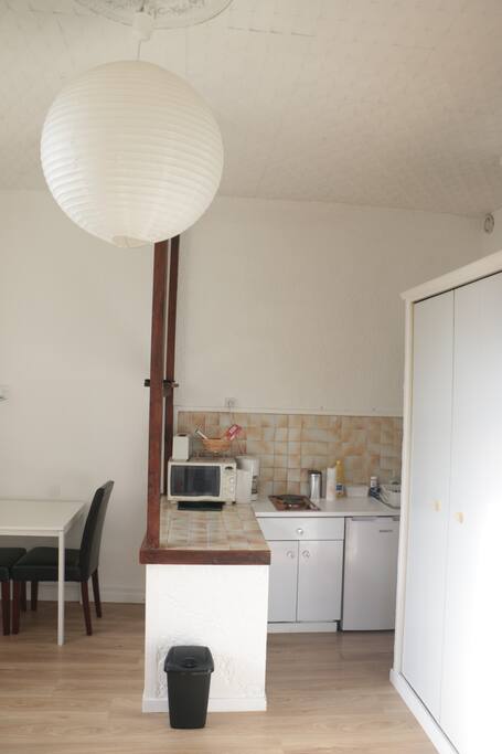 Le coin cuisine et les 2 armoires intégrées...tout l'espace est optimisé