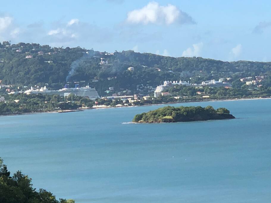 Gorgeous views of Rat Islamd, and cruise ships in the Castries Harbour.