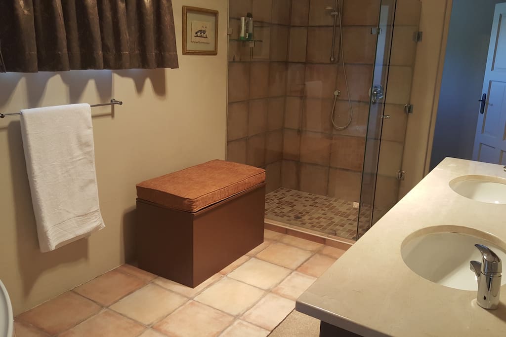 Double basins and large showers in bathrooms. Separate toilet.