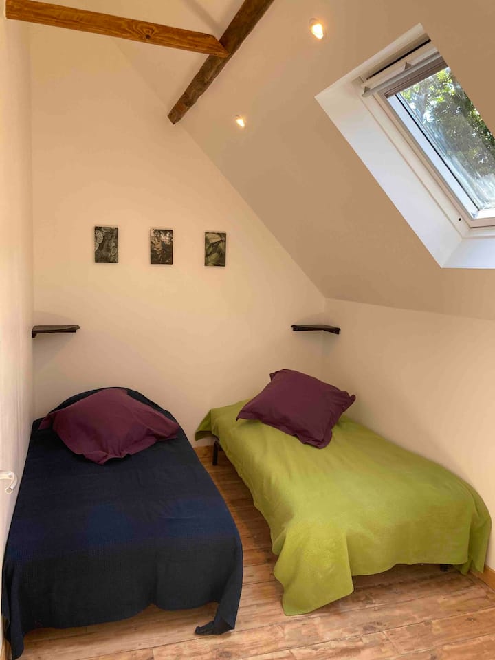 habitación con dos camas individuales gemelas