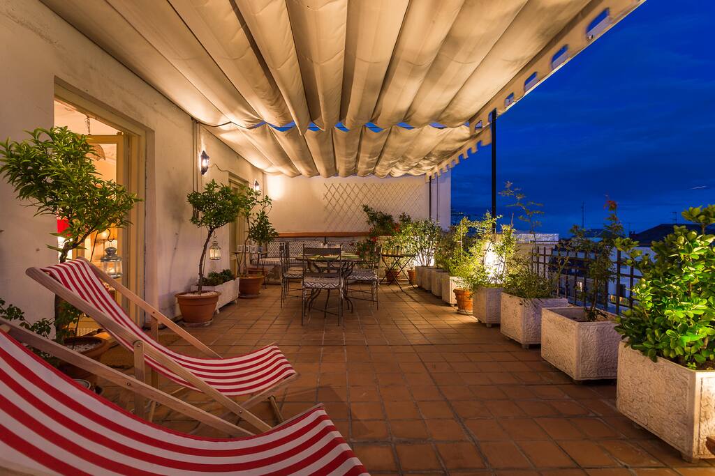 Terrace at night - perfect for relaxing with friends