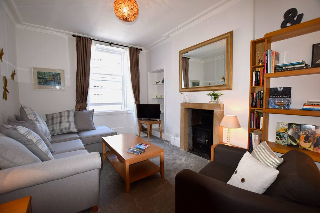 Living area with large sofa bed