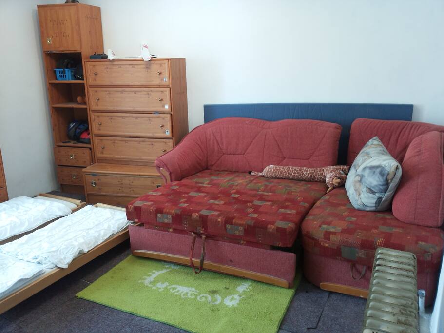 16 squaremeter space with skylight in the ceiling and huge double door window