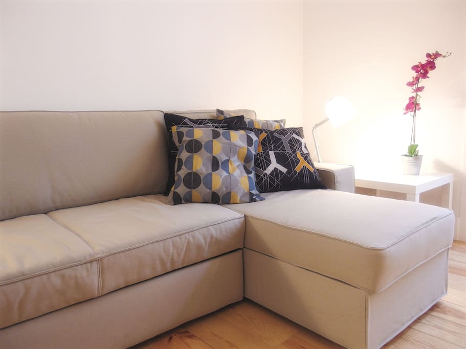 Living area with a large sofa