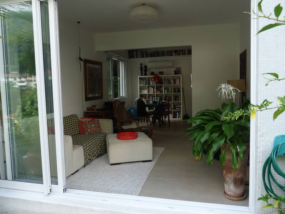 Living + dining room, plus desk for working.