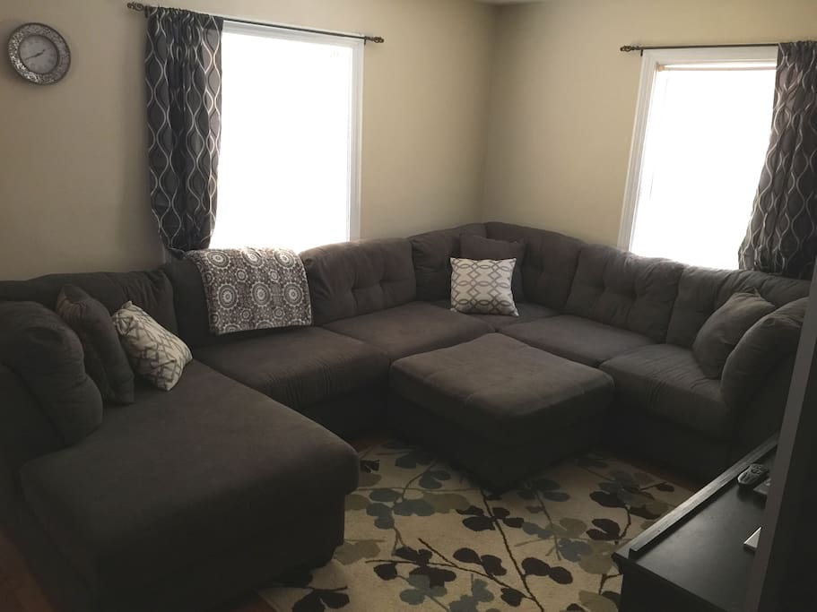 Big cozy couch in the living room to relax on