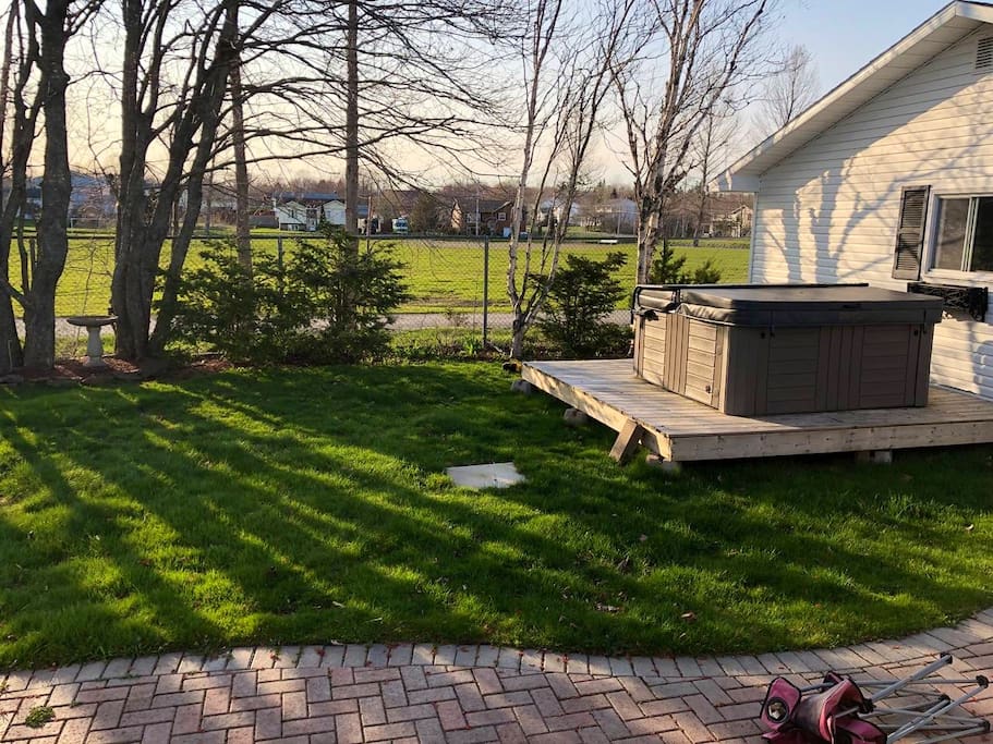 Back yard with hot tub
