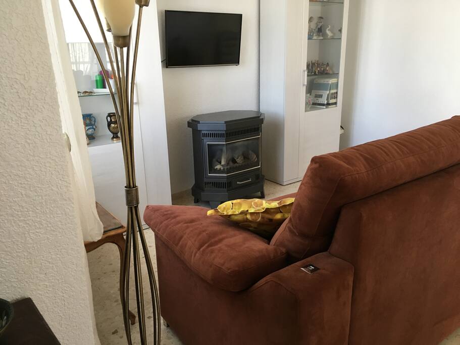 Salon, con chimenea y biblioteca