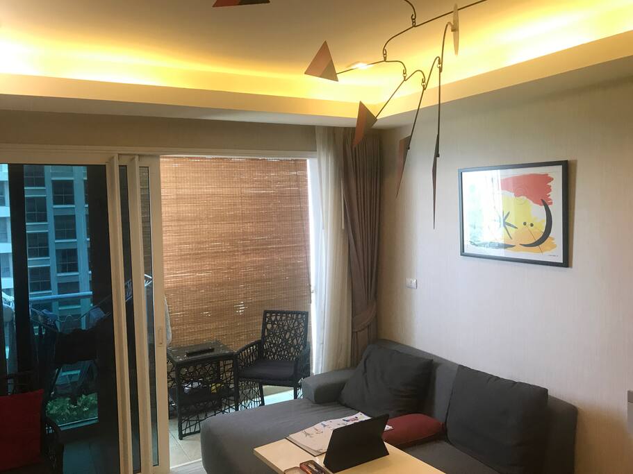Living Area with Privacy Blinds