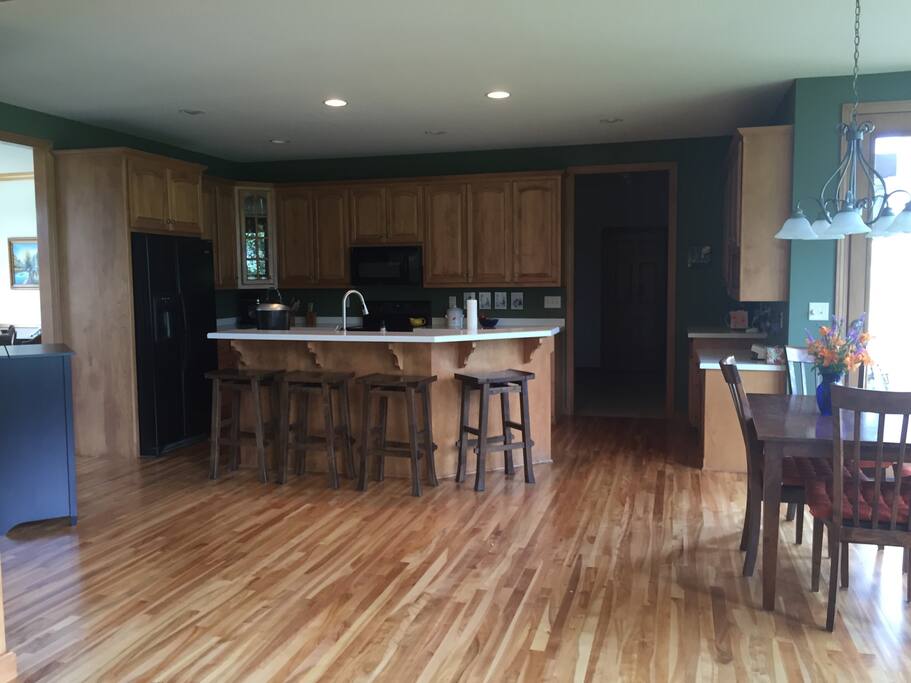 Kitchen area available for coffee and breakfast.