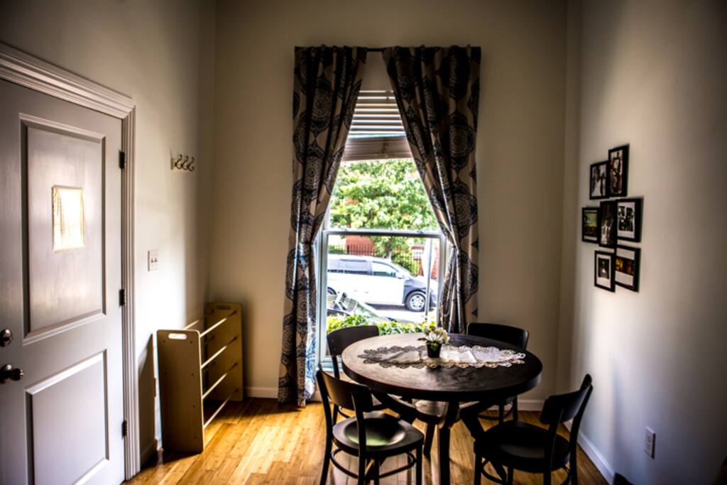 Romantic evening or family dinner at the four seat table.