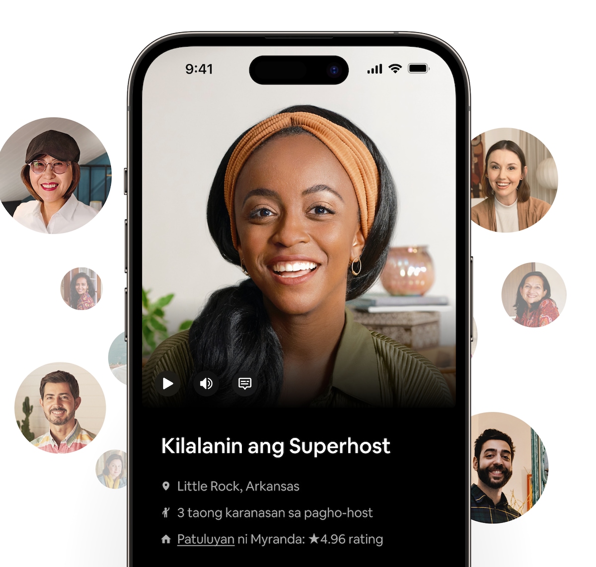 May nakangiting Superhost sa Airbnb app. Malalaman natin mula sa teksto na Myranda ang pangalan niya. Mayroon siyang tatlong taong karanasan sa pagho-host sa Little Rock, at 4.96 sa kabuuang 5 star ang kanyang rating sa Airbnb.