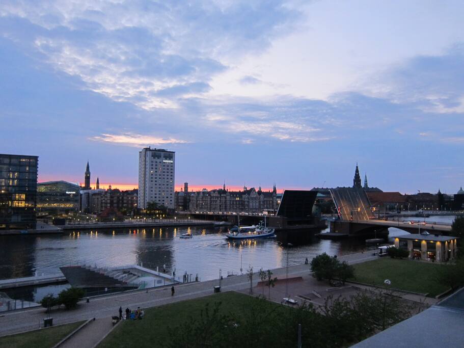Evening view of Copenhagen centre from the living room. Just a 10 min stroll from centre.