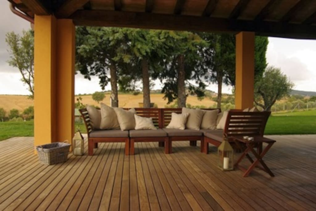 relax on the couch in the outdoor patio