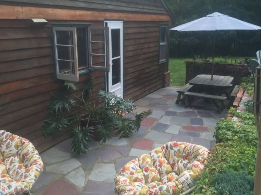 Patio with brick grill for great barbecues