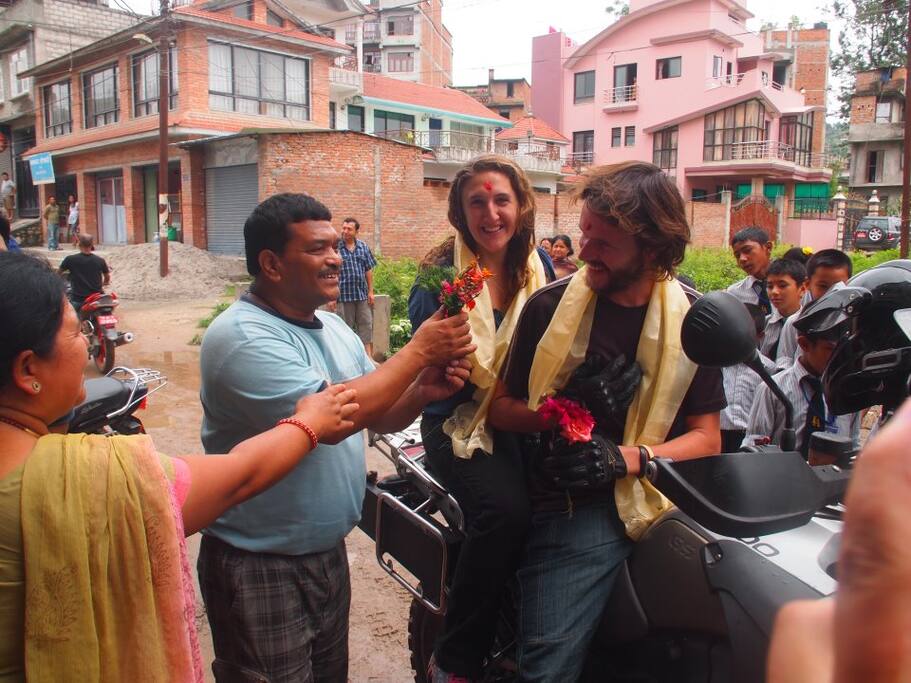 Celebration of holi festival with foreign guest in Banepa