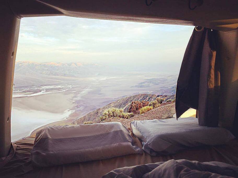Seat folds down to sleep two comfortably.