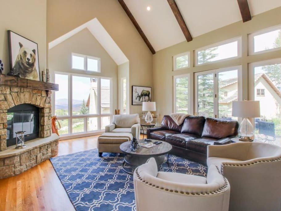 Family Room with 20 ft + ceiling