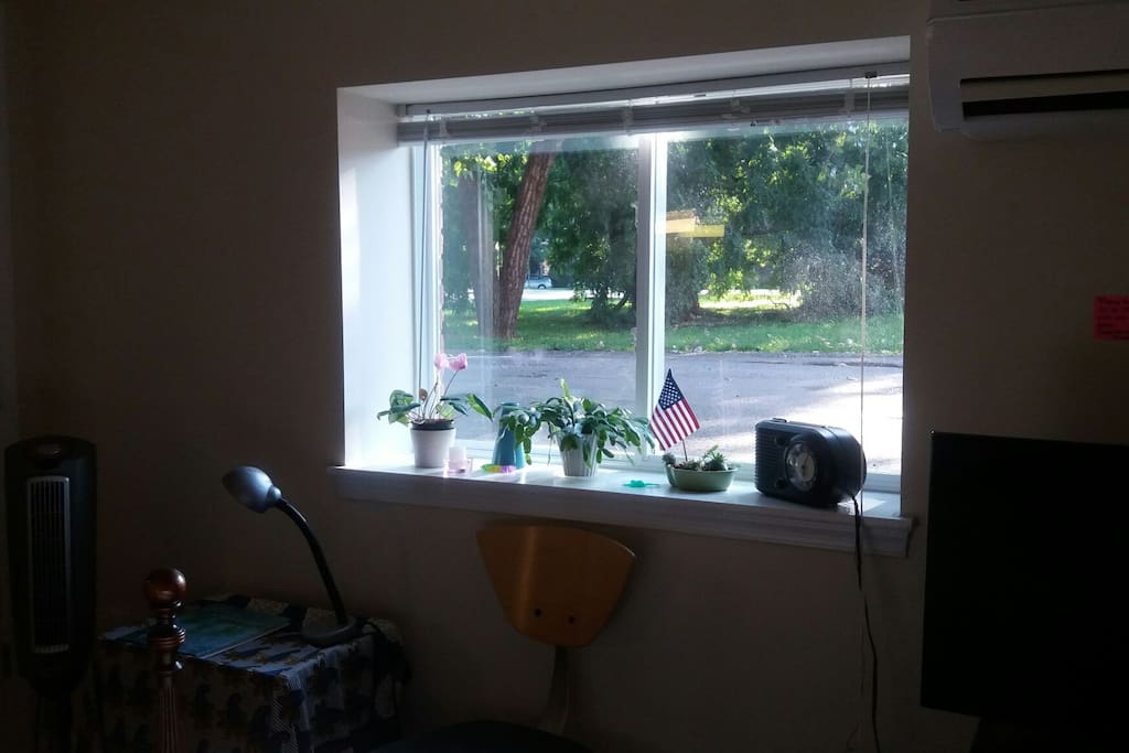West facing window has a restful view on a small park.