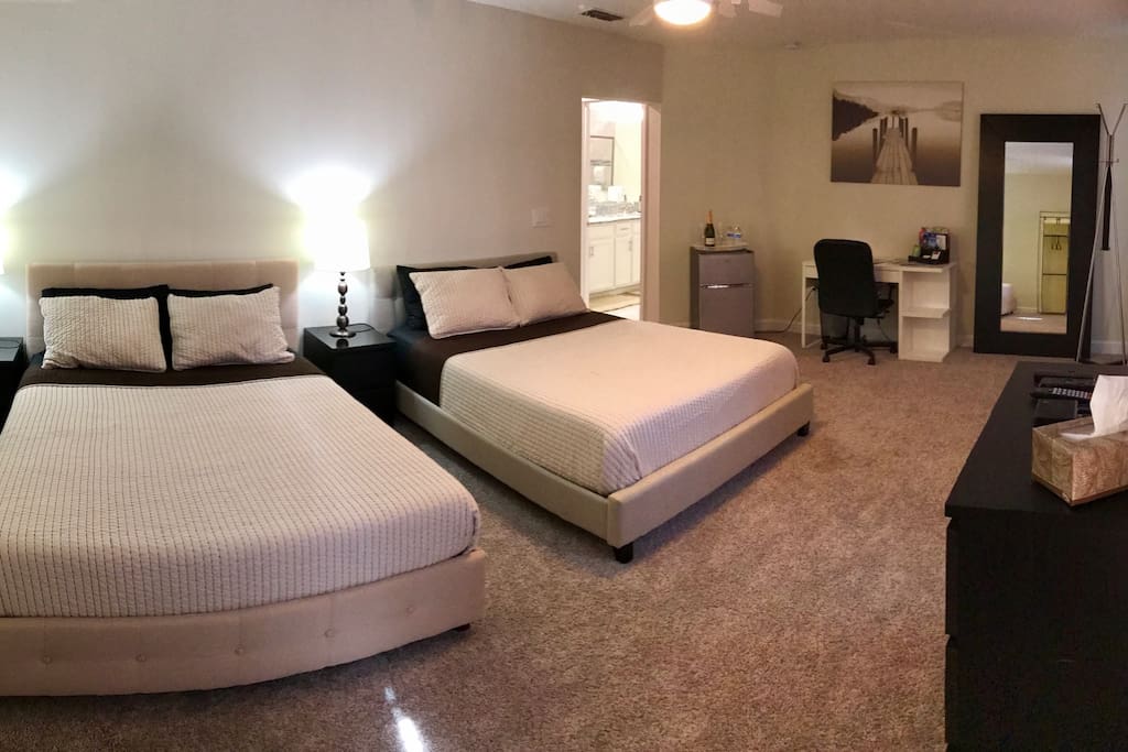 Two queen bed with memory foam mattress and Private bathroom inside your room