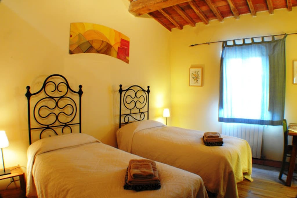 the actual bedroom. the beds can be made up as a matrimonial bed.
