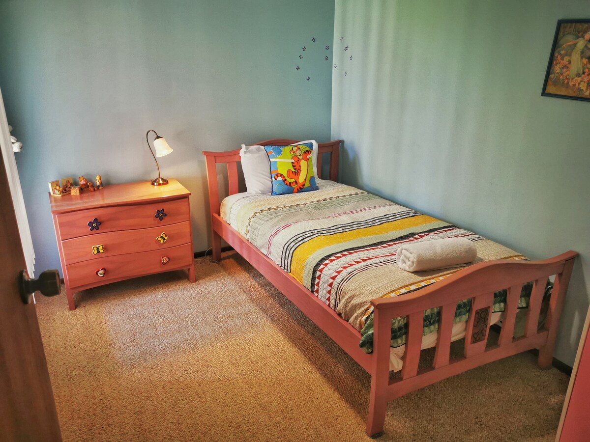 Fourth bedroom is a single bed next to the main bedroom. Perfect for kids and also large enough for an adult.  