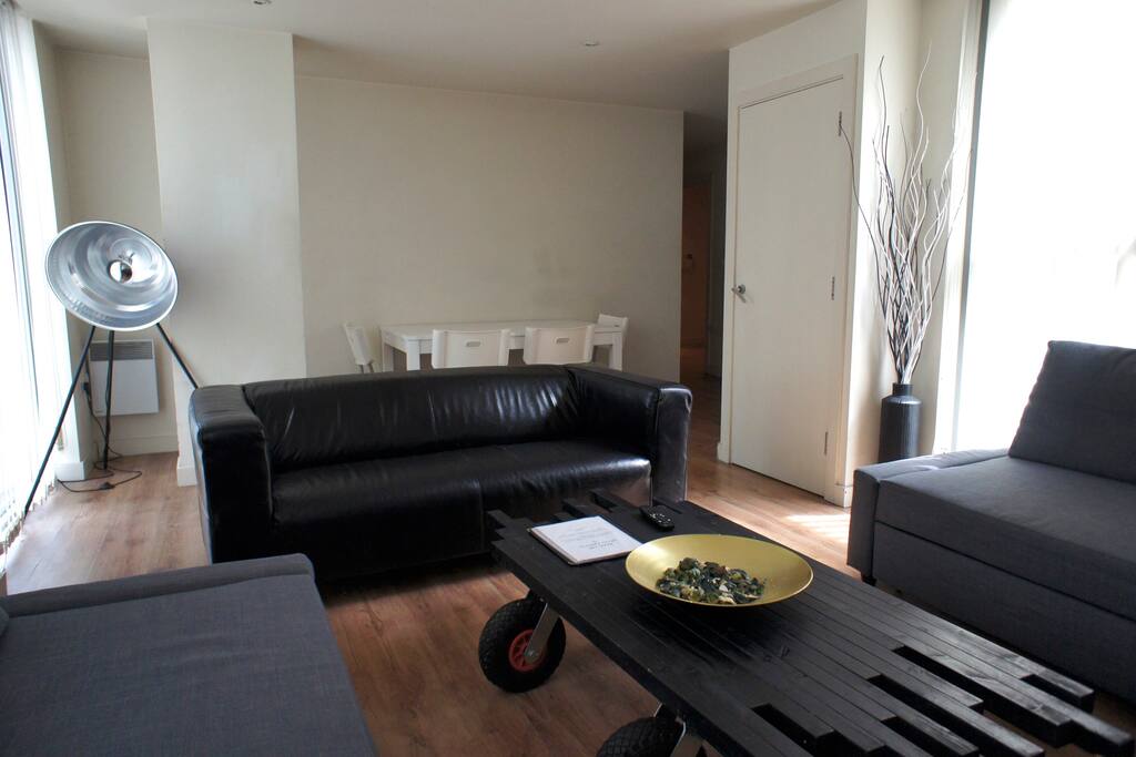 Here's your living room with two double sofa-beds