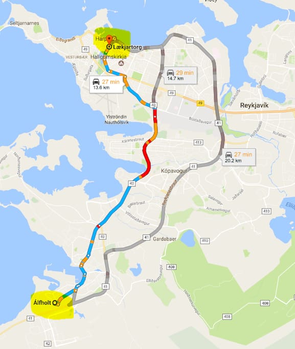 Distance to downtown Reykjavik 20 min by car