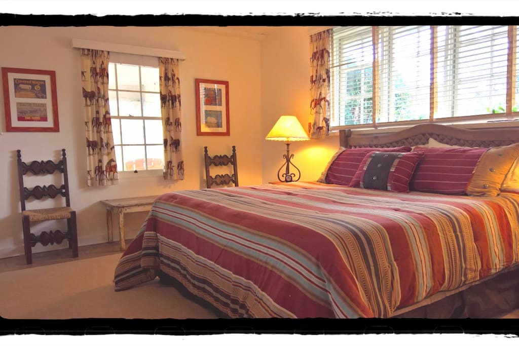 The King size bed in the "Lodge" room.