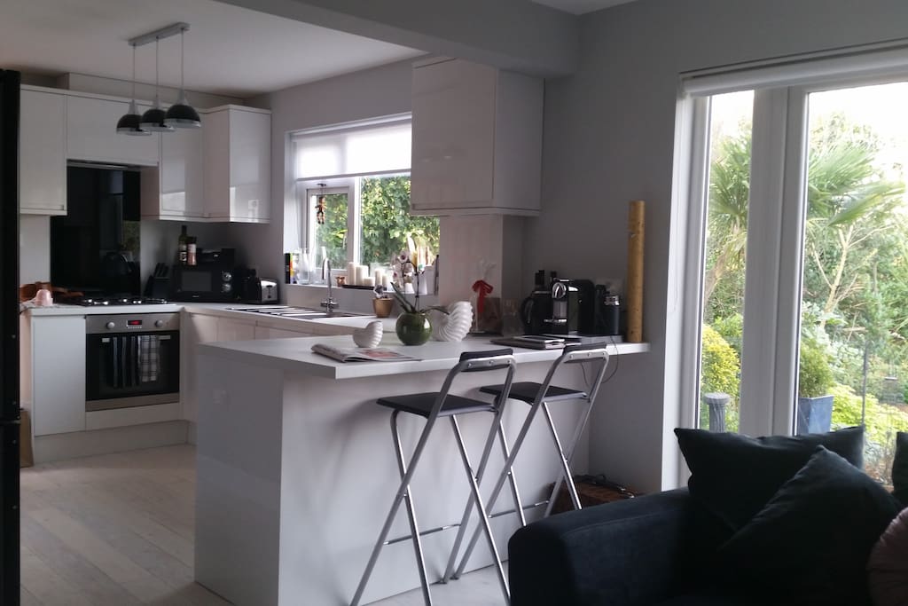 Great breakfast bar overlooking huge garden.