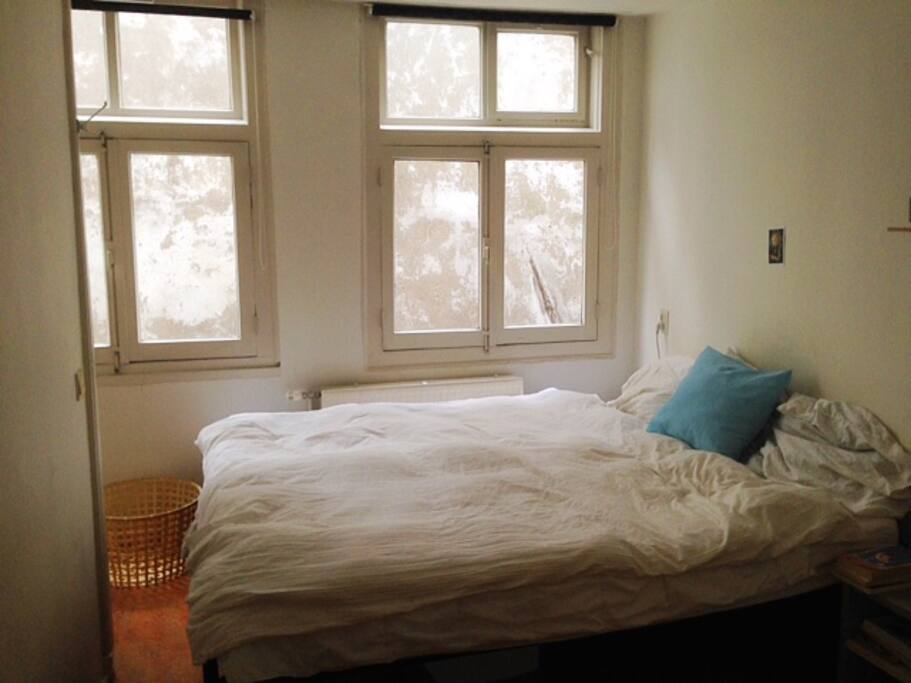 Bedroom with big bed, perfect for two.